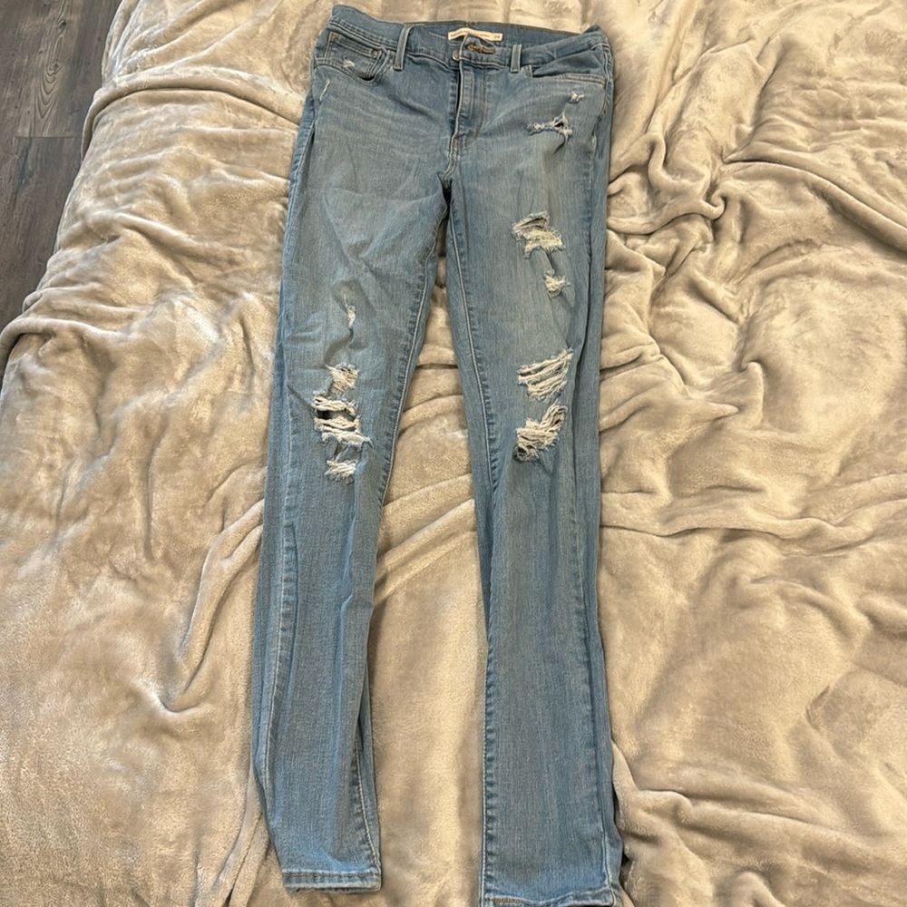 Levis distressed high rise super skinny jeans long